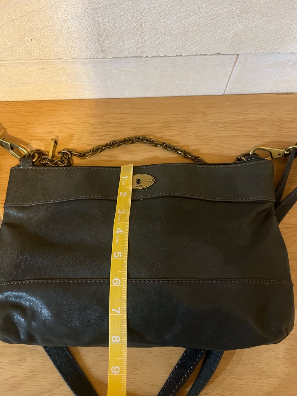 Fossil Green Leather Crossbody with Chain Detail - Picture 9 of 9